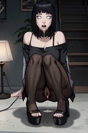masterpiece, detailed, tall girl, long black hair, pantyhose, black skirt, white shirt, office, pantyhose pull, exposed_pussy, cum_leak,hinata(boruto), ankle strap platform high heels,ahg,AHEGAO,Shadman, With cinematic lighting, with full shot, 55 mm lens, production quality, depth of field, cinematographic photography, professional color grading, exquisite details, sharpness. -focus, intricately detailed, f/2.8, realistic photography, real lighting, studio lighting, decorative lighting, GB shift, ray tracing, antialiasing, FKAA, TXAA, RTX, SSAO, Shaders, tone mapping, CGI, VFX , SFX