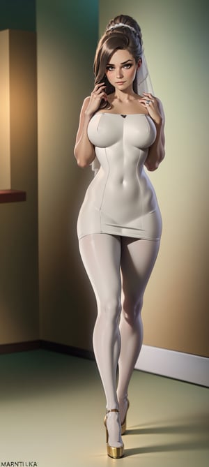 Beautiful girl, hair between her eyes, natural blush, outlined eyes, perfect body, very big breasts, hourglass body.

wedding dress, wedding dress, (tight-fitting wedding dress), (white pantyhose), large breasts, walking, in a room, looking at viewer, (heel closet in background: 1.2), sunlight, hands at waist: 1.5, embarrassed expression, embarrassed, high heels with ankle strap, ,High detail, cinematic lighting, full shot, 55mm lens, production quality, depth of field, film photography, professional grading, exquisite details , sharpness. -focus, intricately detailed, f/2.8, realistic photography, real lighting, studio lighting, decorative lighting, GB shift, ray tracing, antialiasing, FKAA, TXAA, RTX, SSAO, shaders, tone mapping, CGI, VFX ,Anime,marge simpson