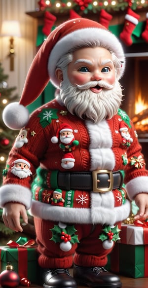 christmas sweater, steak dinner, professional, high quality, 8k, adorable cute santa claus,