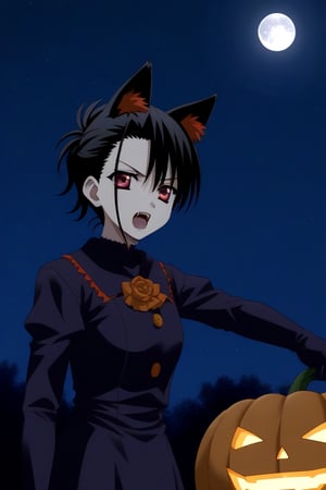 HD, 8k, highres, mantialiasing, Highly detailed, High Quality, masterpiece, beautiful, source_anime,
BREAK pumpkin patch, night, dark environment, moonlit sky, starry night, moon,
BREAK 1girl, solo, (madure woman, 30 years old), Mai Kiyoura, short hair, black hair, red eyes, flat chest,
BREAK werewolf, furry, fangs, animal ears, gloves, angry, teeth, animal ear fluff, open mouth, from SIDE, on SIDE, ((Focus waist:1.5)), looking_at_viewer