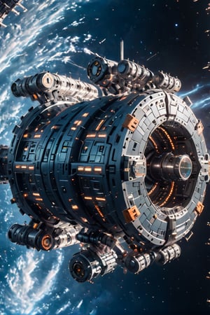 massive space station composed of many connected modules, outer space, high_resolution, 8k, Science fiction, cyberpunk, galaxy, space background,