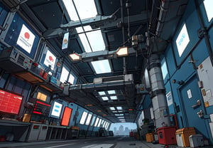 Space Station Hangar, Docking Bay, science_fiction, cyberpunk, digital_art, cell shaded, high_resolution, 8k,