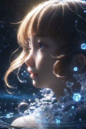 masterpiece, extremely best quality,  official art,  cg 8k wallpaper,  (Fantasy Style:1.1), (face focus,  cute,  masterpiece,  best quality,  1girl,  black background,  solo,  standing,  pixiv:1), 3d,  looking up,  light particle,  highly detailed,  best lighting,  pixiv,  depth of field,  (beautiful face),  fine water surface,  incredibly detailed,  (an extremely  beautiful),  (best quality),yua_mikami,Sci-fi ,pturbo