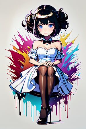 Girl playing the piano in a white dress,NYFlowerGirl,dripping paint,ral-chrcrts,Illustration,CarnelianDakimakura,flash,realhands,black pantyhose,black_footwear