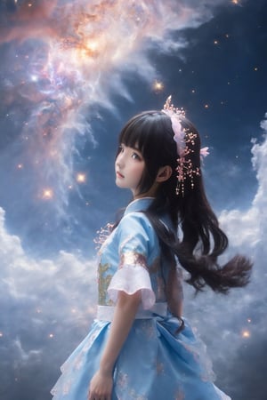 masterpiece, extremely best quality,  official art,  cg 8k wallpaper,  (Fantasy Style:1.1), (face focus,  cute,  masterpiece,  best quality,  1girl,  black background,  solo,  standing,  pixiv:1), 3d,  looking up,  light particle,  highly detailed,  best lighting,  pixiv,  depth of field,  (beautiful face),  fine water surface,  incredibly detailed,  (an extremely  beautiful),  (best quality),yua_mikami,Sci-fi ,pturbo,DonMD34thM4g1cXL,dumbo_oktopus,DonMF43XL,DonMD4rk3lv3sXL,high heel car,mythical clouds,elina,Hanbok,teengirlmix