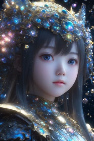 masterpiece, extremely best quality,  official art,  cg 8k wallpaper,  (Fantasy Style:1.1), (face focus,  cute,  masterpiece,  best quality,  1girl,  black background,  solo,  standing,  pixiv:1), 3d,  looking up,  light particle,  highly detailed,  best lighting,  pixiv,  depth of field,  (beautiful face),  fine water surface,  incredibly detailed,  (an extremely  beautiful),  (best quality),yua_mikami,Sci-fi 