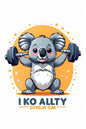 2d flat design deaturing a koala lifting a massive dumbell with  text "koality gym" text, in isolated on a white background,Text,tshirt design