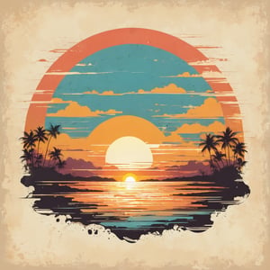 vintage distressed sunset design in vector, pastel background,the design is isloated on white background.,Leonardo Style,tshirt design