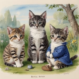 watercolor Beatrix Potter-style kittens