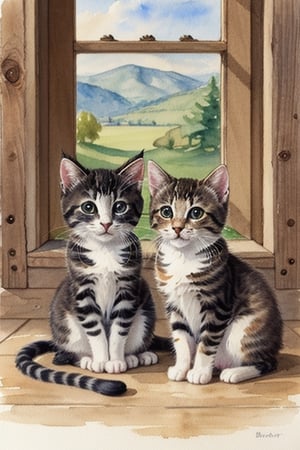 watercolor Beatrix Potter-style kittens