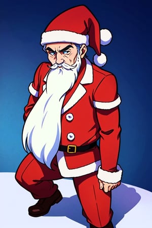 Creative anime-style Santa Claus, digital illustration, highly detailed, realistic, artistic, expression, bright eyes, flowing hair, red suit, white beard, Santa hat, high resolution, natural lighting, soft shadows, unique take, beloved holiday figure, dynamic posture, facial features, confident expression, artistic flair, imaginative, anime-inspired, long night, joyful, magical, holiday season, delightful, artistic portrayal, intricate detail, sense of realism, playful tone, must-see, fans, anime, Santa Claus, holiday-themed art.