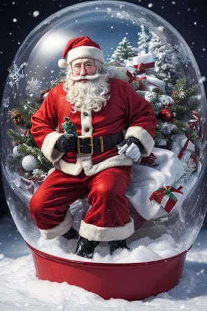 (Santa Claus running, gift box in hand:1.1), (Santa Claus, in holiday), ((running, in a hurry)), (carying bag of gifts 🎁:1.1)

ethereal, Santa Claus as fairy sitting in container (round snow globe, snowflakes)

((best quality)), ((masterpiece)), (detailed),  bold colors and lively textures that make the image pop. ((masterpiece)), absurdres, HDR