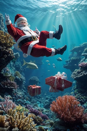 (Santa Claus underwater:1.4), ((swimming)), (carying bag of gifts 🎁:1.1)

deep-sea creatures, ship navigating, dark and mysterious underwater scene, visually stunning ocean depths, bioluminescent organisms, diverse and colorful marine life, coral reefs and exotic fish, submerged shipwrecks and ancient ruins, sun rays piercing through the water, deep blue and emerald hues of the ocean, aquatic plants and seagrass swaying in the currents, shimmering schools of fish in synchronized motion, the perfect blend of realism and imagination, transporting viewers to an enchanting realm beneath the waves, (best quality, 4k, 8k, highres, masterpiece:1.2), ultra-detailed,(realistic, photorealistic, photo-realistic:1.3), HDR,UHD,studio lighting,ultra-fine painting,sharp focus,physically-based rendering,extreme detail description,professional,vivid colors,bokeh,underwater photography,underwater exploration,marine fantasy art,underwater dreamscape,submerged wonderland,hidden treasures of the deep,underwater voyages of discovery,dark depths and vibrant life beneath the waves,luminous and captivating oceanic realm,lifelike textures and mesmerizing visuals,dreamlike and ethereal underwater environment,immersive and awe-inspiring exploration of the deep sea,wondrous world of the ocean depths,underwater,

((best quality)), ((masterpiece)), (detailed),  bold colors and lively textures that make the image pop. ((masterpiece)), absurdres, HDR