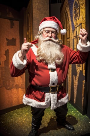 Young Santa claus, exploring the world, (visiting Madame Tussauds, wax museum:1.3)

((best quality)), ((masterpiece)), (detailed),  bold colors and lively textures that make the image pop. ((masterpiece)), absurdres, HDR
