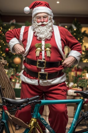 (fitness, fit body:1.1), (Santa Claus, in holiday:1.3), bike ride

((best quality)), ((masterpiece)), (detailed),  bold colors and lively textures that make the image pop. ((masterpiece)), absurdres, HDR