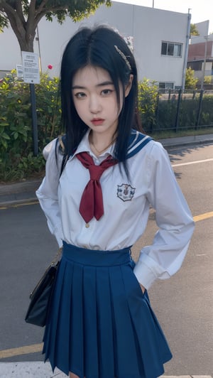 1girl, school uniform, pouting