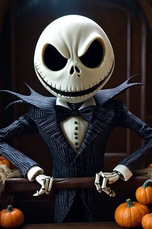 Realistic photography of Jack Skellington, real life style, absurdres, insaneres, very_high_resolution, ((perfectly round head))