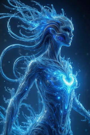 A majestic Xenomorph Queen emerges from a swirling vortex of bio-luminescent energy, her translucent, transparent, and reflective exoskeleton glistening like polished obsidian. Neon-blue splashes of light dance across her upper body, as if fueled by her ancient power. The camera zooms in for a hyper-detailed close-up portrait, capturing every intricate detail, from the swirling patterns on her thorax to the delicate fibers of her wing membranes. In the background, 3D elements of poly-hydro-morphic forms blend seamlessly with neo-geo structures, evoking a sense of otherworldly architecture. The Fibonacci-based composition guides the viewer's gaze through this masterpiece of anthropomorphic sci-fi art, as if drawn into the very soul of the Alien Queen herself.