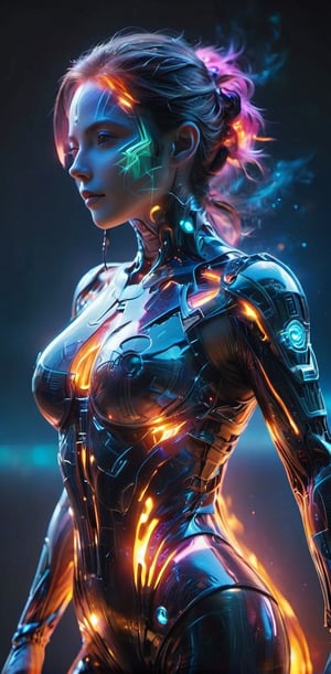 Upper body ,1 girl, solo, ((masterpiece, top quality, best quality, score_9, score_8_up, score_7_up, score_6_up, 1girl, solo, cosmic fire, human face, koling, cosmic, half open eyes, glowing eyes, magic eyes, glowing cheast, cosmic body, very cosmic hair, arms behind head,OverallDetail, ,, smile,(oil shiny skin:1.0), (big_boobs:2.6), willowy, chiseled, (hunky:2.0),(( body rotation -90 degree)), (upper body:1.6),(perfect anatomy, prefecthand, dress, long fingers, 4 fingers, 1 thumb), 9 head body lenth, dynamic sexy pose, breast apart, (artistic pose of awoman),,neon style,neotech,minimalist hologram,fire that looks like...,simple background,glow,Katon,oil paint ,Ninjutsu,Ninja, fire element,hubggirl,DonMW15pXL,Energy light particle mecha,ByteBlade,LuminescentCL