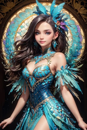 8k, (absurdres, highres, ultra detailed),1LADY. light blue butterfly (transparent, luminous), different world letters, pastel colors, fantasy world, Art Nouveau, Alphonse Mucha,szhf dress, smile, (oil shiny skin:1.2), (big breast:1.3), (perfect anatomy, prefecthand, dress, long fingers, 4 fingers, 1 thumb), 9 head body lenth, dynamic sexy pose, breast apart, (upper body:0.8), looking at viewer, (viewed_from_side:1.0),Enhanced All,photo r3al,more detail XL