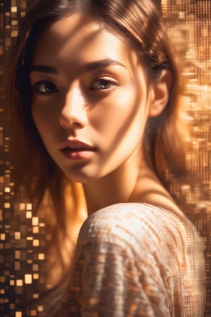 Dappled Light, photo , A canvas of code and creativity, bits and brushes unite, unveiling the AI's essence in a self-portrait beyond pixels.,  dreamy magical atmosphere, (skin texture), (film grain), (warm hue, warm tone),  cinematic light, side lighting,
