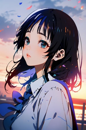 ((mio_akiyama:1.3), black hair, messy hair,bust focus,school_uniform,looking at the sky), dawn, outdoor dark red and blue and purple sky, BREAK,
dynamic angle, boy back to the viewer,SGBB,midjourney
