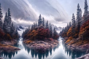 (((autumn, snowing))) , ((double exposure, glamorous scale, long exposure)) dim light, muted color, Dutch angle, (ultra detailed background of a completely white, ancient Japanese buildings), harmonious composition, epic art work, extremely long shot, view, landscape, double exposure 
