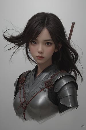 physically-based rendering, portrait, ultra-fine painting, extreme detail description, Akira Kurosawa's movie-style poster features a full-body shot of a 28-year-old girl, embodying the Shinobi of Japan's Warring States Period, An enigmatic female kunoichi, clad in ninja armor , This striking depiction, seemingly bursting with unspoken power, illustrates a fierce and formidable female warrior in the midst of battle. The image, likely a detailed painting, showcases the intensity of the female ninja's gaze and the intricate craftsmanship of his armor. Each intricately depicted detail mesmerizes the viewer, immersing them in the extraordinary skill and artistry captured in this remarkable 