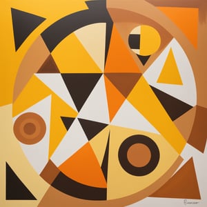 (abstract art style) , (soothing tone) , Picasso , ((complex composition of rectango, circle , triangle)) , perfect fingers , water color style , painted in yellow and brown and orange , concept art,ink , color chaos,oil paint
