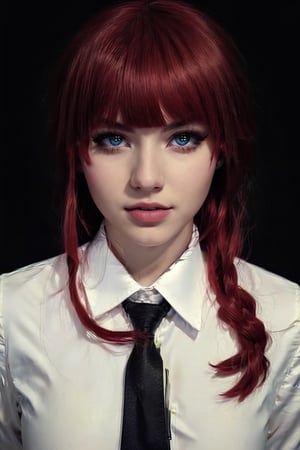 (masterpiece,  top quality,  best quality,  official art,  beautiful and aesthetic:1.2),  (1girl:1.3),  heterochromia , photorealistic,red hair, shirt, tie, black trousers,