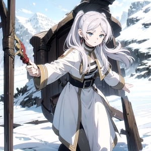 1Girl,  snowy mountains, girl who unleash attack magic, Frieren,Frieren