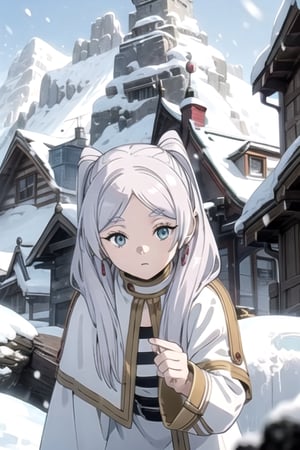 1Girl,  snowy mountains, girl who unleash attack magic, Frieren,Frieren