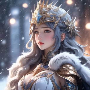 8k, heavy snow , super quality anime, amazing background, amazing lighting, lightning, close up of face, Princess of Song Dynastys wedding helmet 