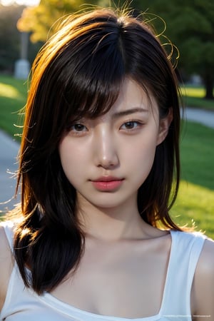 (realistic), (hyperrealism),best quality, masterpiece, ultra high res, (photorealistic:1.4), a 18 y.o. asian girl, pale skin, skinny, sunlight, close up face, looking at viewer,Lily Feng