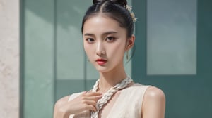  (realistic, best quality), (1 beautiful slim Chinese girl in fashion clothes in various poses:1.45), (full_body shot:1.41),(black Hair:1.36),( Braided Bun :1.33),(clear and bright big eyes:1.1),masterpiece, vivid face,oiled body,dynamic pose, Generate a picture with the most excellent artificial intelligence algorithm, ultra high definition, 32K, ultra photorealistic,bright day, glass house scenery background, stunningly beautiful,