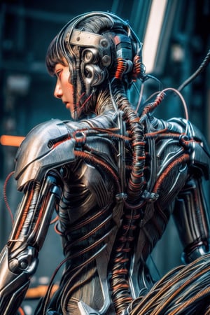 (((masterpiece))), (((best quality))), ((ultra-detailed)), (highly detailed CG illustration), ((an extremely delicate and beautiful)),(cute delicate face),cinematic light,((1mechanical girl)),solo,full body,(machine made joints:1.4),((machanical limbs)),(blood vessels connected to tubes),((mechanical vertebra attaching to back)),((mechanical cervial attaching to neck)),((sitting)),expressionless,(wires and cables attaching to head and body:1.5),(character focus),science fiction,mecha \(mjstyle\)