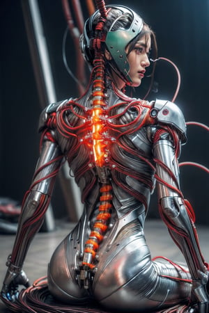 (((masterpiece))), (((best quality))), ((ultra-detailed)), (highly detailed CG illustration), ((an extremely delicate and beautiful)),(cute delicate face),cinematic light,((1mechanical girl)),solo,full body,(machine made joints:1.4),((machanical limbs)),(blood vessels connected to tubes),((mechanical vertebra attaching to back)),((mechanical cervial attaching to neck)),((sitting)),expressionless,(wires and cables attaching to head and body:1.5),(character focus),science fiction,mecha \(mjstyle\)