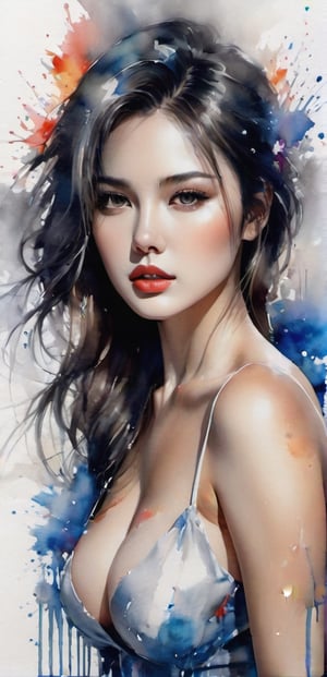 ChinaPortrait of young beautiful nude woman with big naked breasts, naked body visible, edgy, pencil, white background, watercolor, bright rich colors, Anna Razumovskaya, Kathy Bowe, Antonio Mora, Aminola Rezai, Giovanni, big breasts, dripping paint, NSFW,LinkGirl,dripping paint,NYFlowerGirl,abstact,FilmGirl