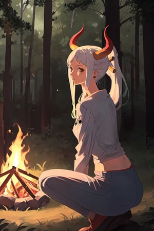 one piece yamato  one piece in the forest with a campfire night  night solo camping demon woman