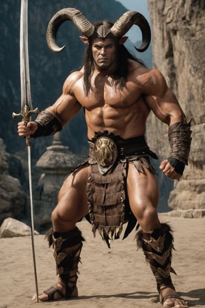 photorealistic photo of a minotaur, mid-legth hair, heroic pose, Dungeos & Dragons composition, full body.
mortal kombat character,
8k,More Detail. DVD 1960's movie scene coomposition, RPG, fantasy,