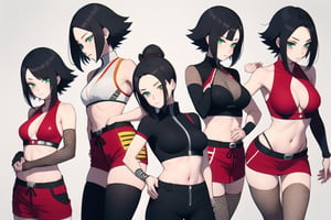  1girl, very_petite:1.2, hair_past_waist:1.3, black_hair, fishnets, emerald_eyes, in style of naruto, young, spiral_eyes:1.6, tiny_breasts, kunoichi
