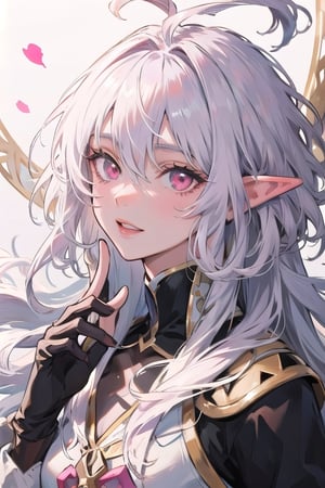((masterpiece)), ((ultra detailed)), (ultra quality), (very_high_resolution), merlin, fate/grand_order, very long white hair, ahoge, Pink Eyes, Long Elvish Ears, full-body_portrait,