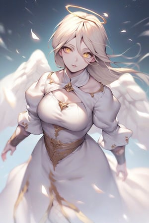 score_9, score_8_up, score_7_up, score_6_up, score_5_up, score_4_up (1girl), (solo), female, golden white hair, pale skin, bright yellow eyes, large eyes,, angel, wings being ripped out of back, medieval clothing, royal clothing, royalty, source_anime, anime,