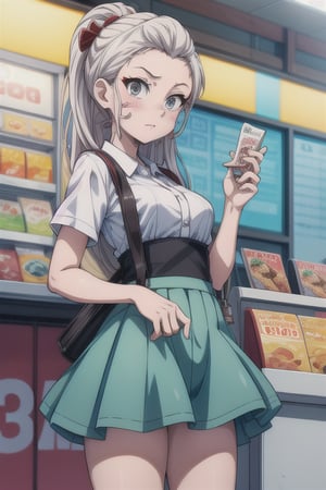 seven eleven, Girl employe, ,anime, 24hrs shop, bored face, attendant, buyers, 