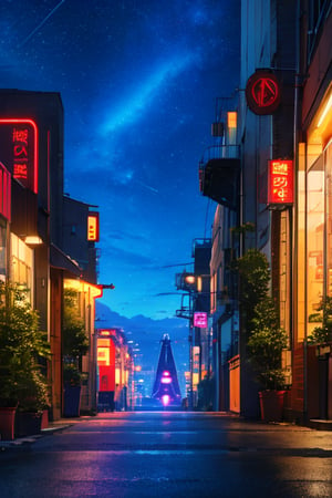  anime coloring, SCI FI city, streets, metal base buildings, futuristic entrances and windows, spanish lettering, Hologram maid girl announces restaurant, semi industrial structures, geometric sky crapers, starships at distance, night sky, neon lights, holografic anouncements,glimmer