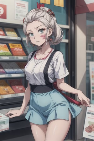 seven eleven, Girl employe, ,anime, 24hrs shop, bored face, attendant, buyers, 