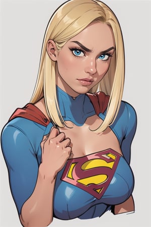 supergirl,kara,agawa,vibrant colors,warm palette,expressive,solid shading, serious look, sexy, blond_hair, whole body
