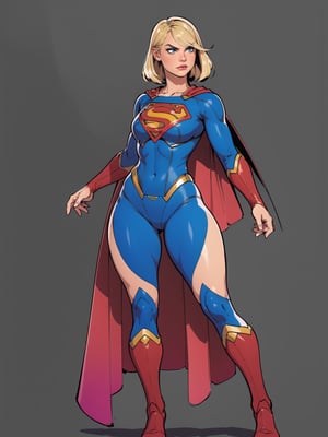 supergirl,kara,agawa,vibrant colors,warm palette,expressive,solid shading, serious look, sexy, blond hair, full body