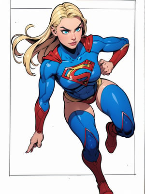 supergirl,kara,agawa,vibrant colors,warm palette,expressive,solid shading, serious look, sexy, blond hair, full body