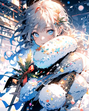 masterpiece,cute girl, christmas, holding presents, happy, snow, winter,1guy,midjourney